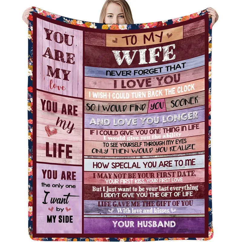 1pc Warm Flannel Throw Blanket, TO MY WIFE Blanket,