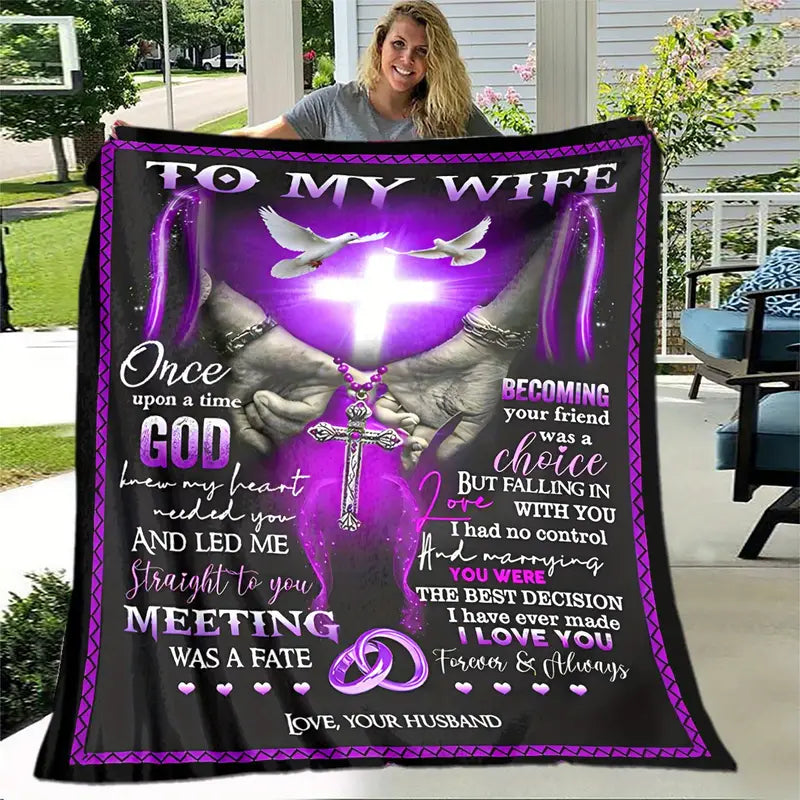 1pc Warm Flannel Throw Blanket, TO MY WIFE Blanket,