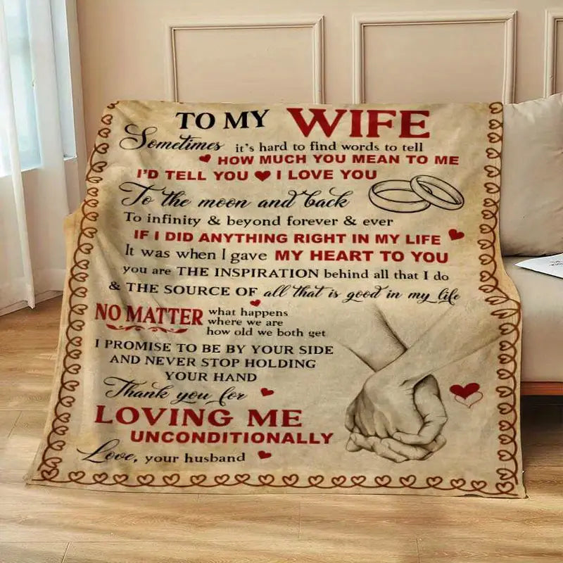 1pc Warm Flannel Throw Blanket, TO MY WIFE Blanket,