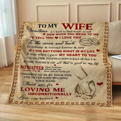 1pc Warm Flannel Throw Blanket, TO MY WIFE Blanket,