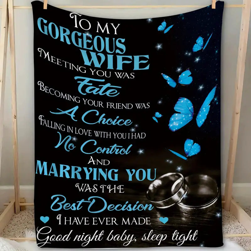 1pc Warm Flannel Throw Blanket, TO MY WIFE Blanket,